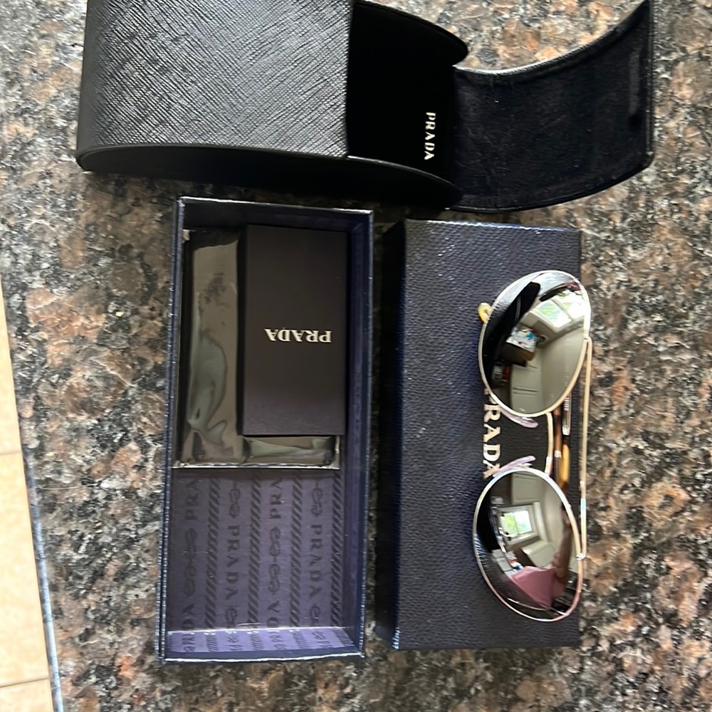 Prada Polarized Oval Silver Metal Frame Sunglasses NEW